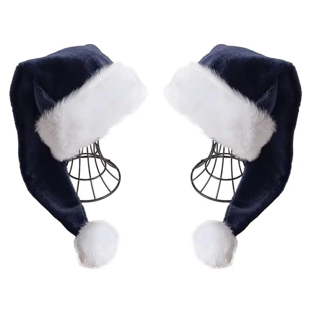 7270 Navy Blue Santa Hat - Adults Deluxe Navy And White Xmas Christmas Hat